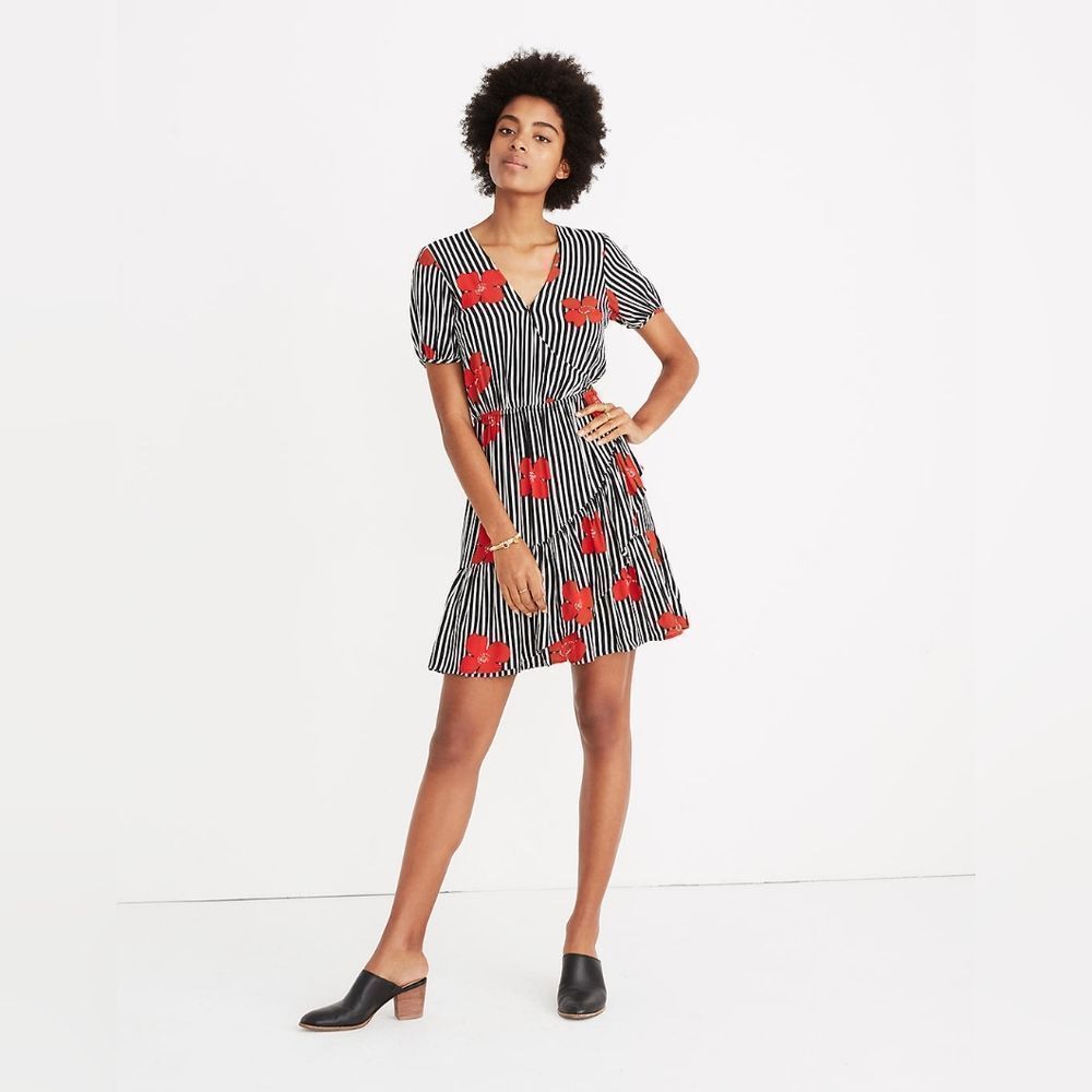 MADEWELL Ruffle-Wrap Dress in Candied Orchids Size 10